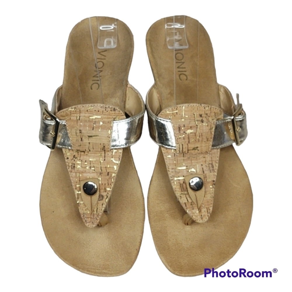 Vionic* Ginger* Thong Comfort Sandal* Cork/Gold* Sz 10